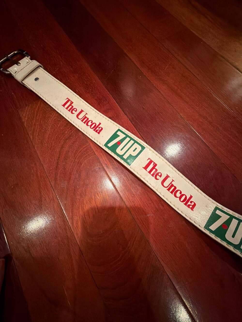 Vintage White Leather 7UP The Uncola Logo Belt